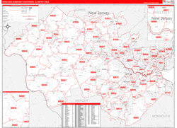 Middlesex-Somerset-Hunterdon Metro Area Wall Map Red Line Style 2024